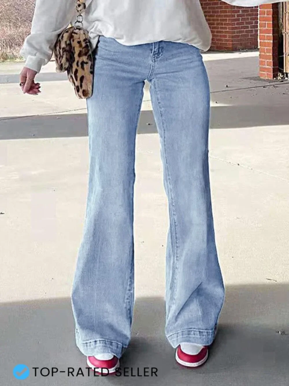 Women's Flare Wide Leg Jeans High Waisted Stretchy Bell Bottom Denim Pants Y2K - Picture 4 of 7